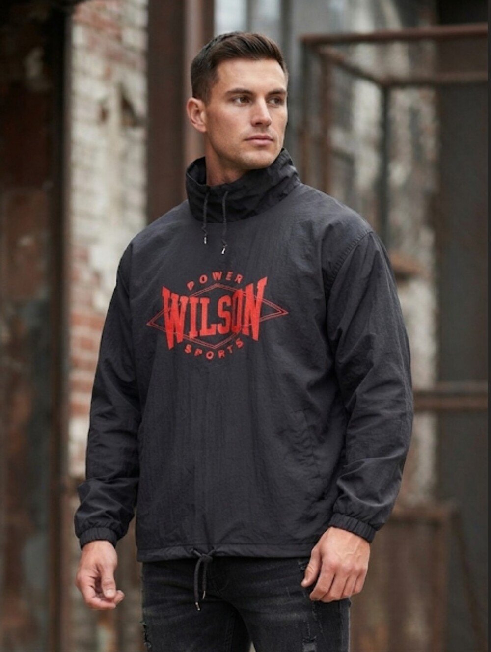 Wilson Power Sports Vintage Nylon Windbreaker Pullover Black Red Size Medium